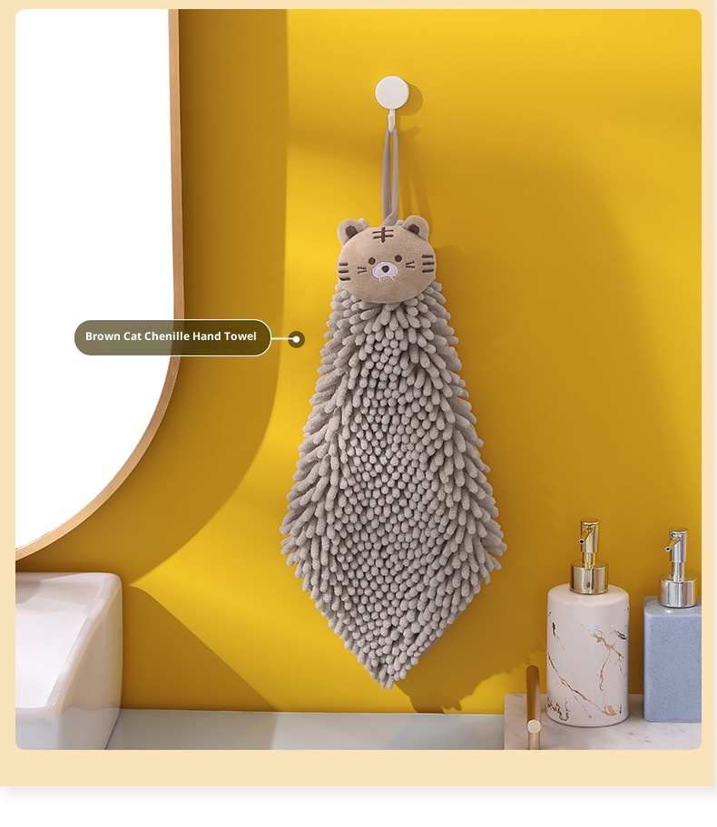Lillian Chenille Cartoon Animal Hand Ball Household Kitchen Children Embroidered Hanging Absorbent Towel Cross-Border_voghion.com
