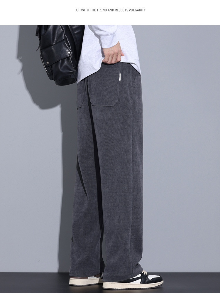 boy Men's Autumn Winter Thickened Fleece Casual 25 New Trendy Corduroy Loose Simple Versatile Straight-Leg Pants_voghion.com