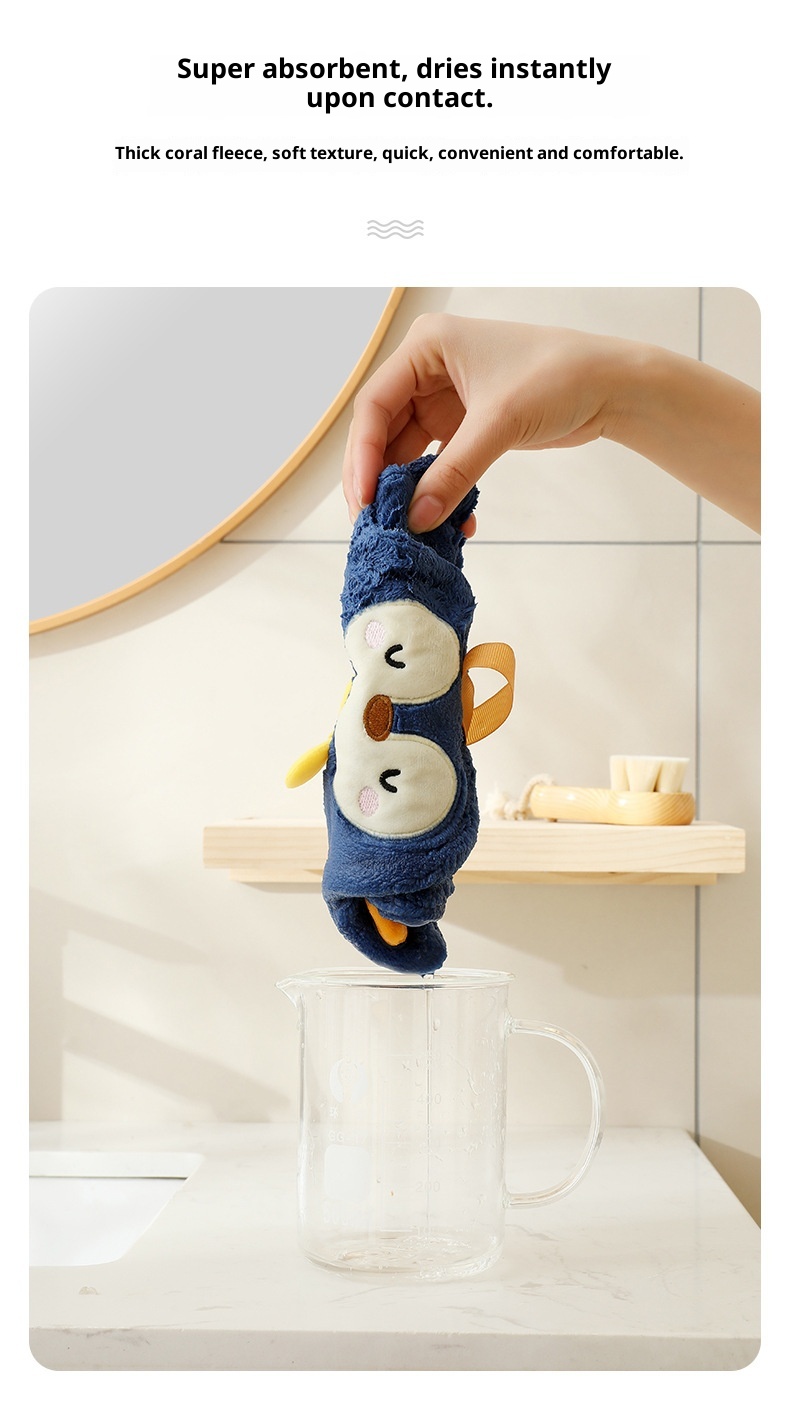 Lillian Cute Penguin Absorbent Children's Household Kitchen Wipe Duck Hanging Cartoon Hand Towel_voghion.com