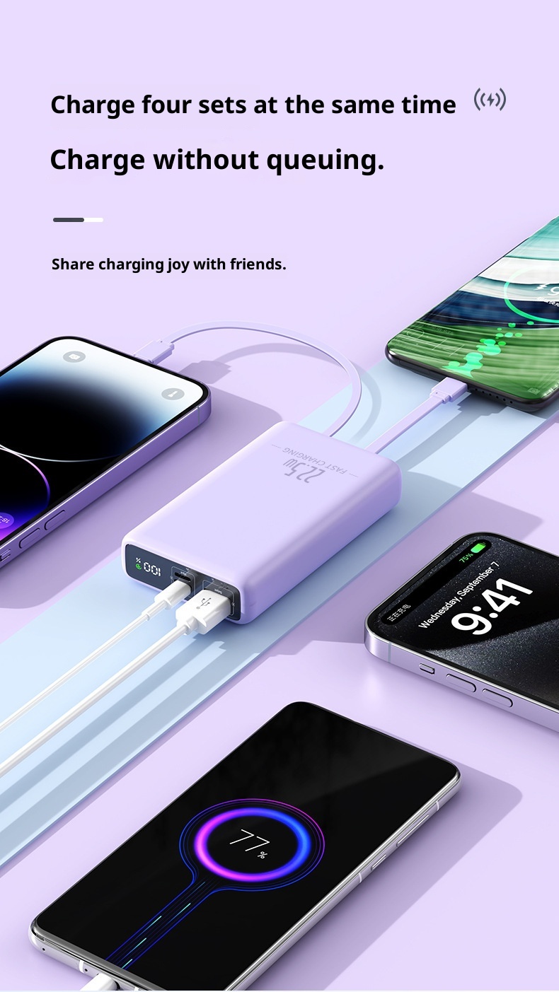 techglobe Cross-Border Exclusive 20000mAh Dual-Direction 22.5W Fast Charging Capacity Power Bank Portable With Dual Cables Lithium_voghion.com