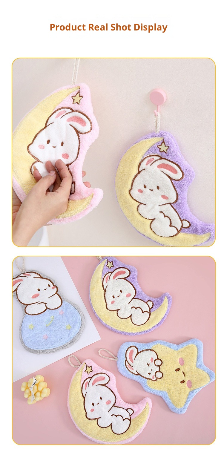 Lillian Star Moon Bunny Hanging Small Absorbent Rabbit Children's Cartoon Hand Towel_voghion.com
