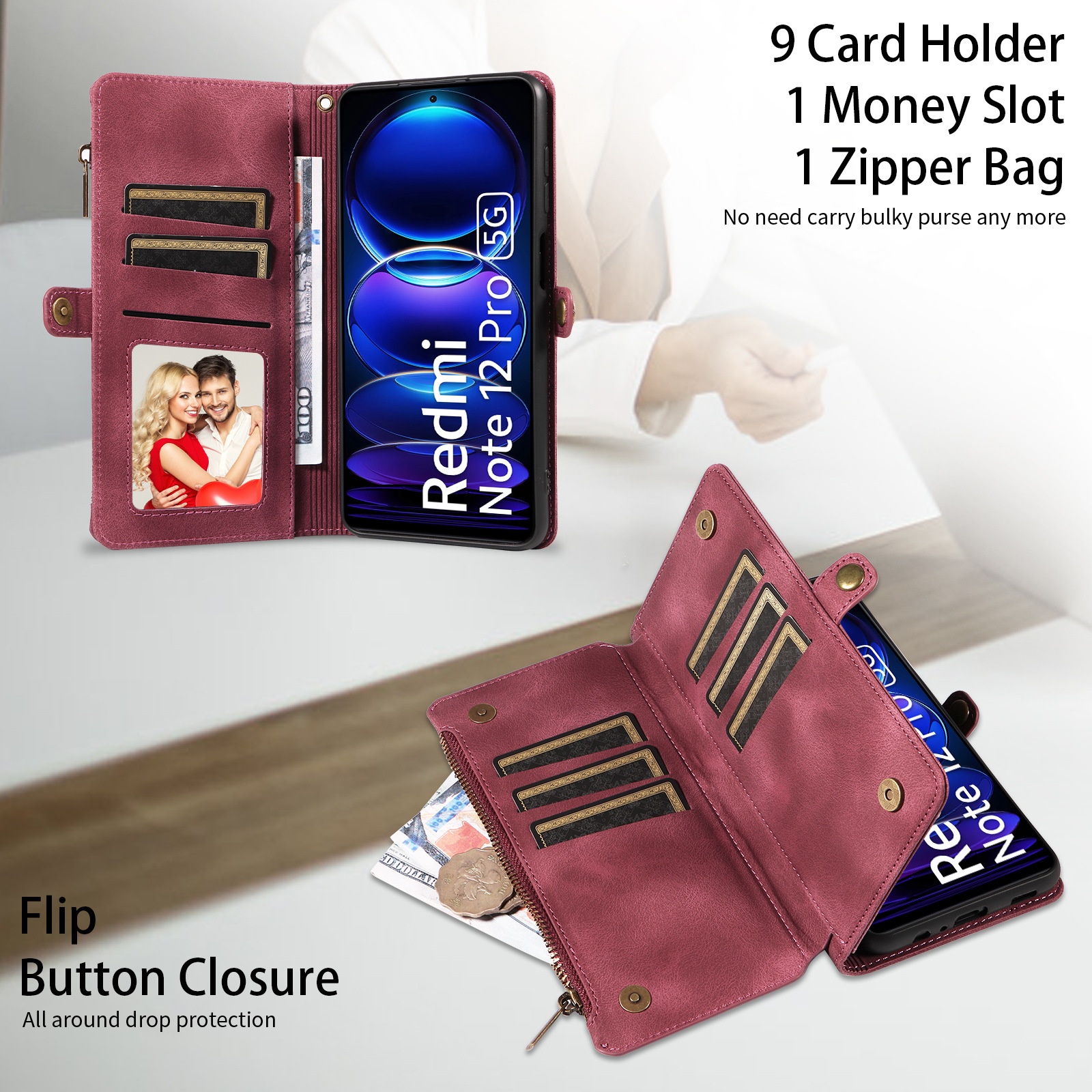 Funda protectora con tapa tipo monedero para Xiaomi 14, compatible con Note 13 Pro, Redmi 12, cuero retro_voghion.com