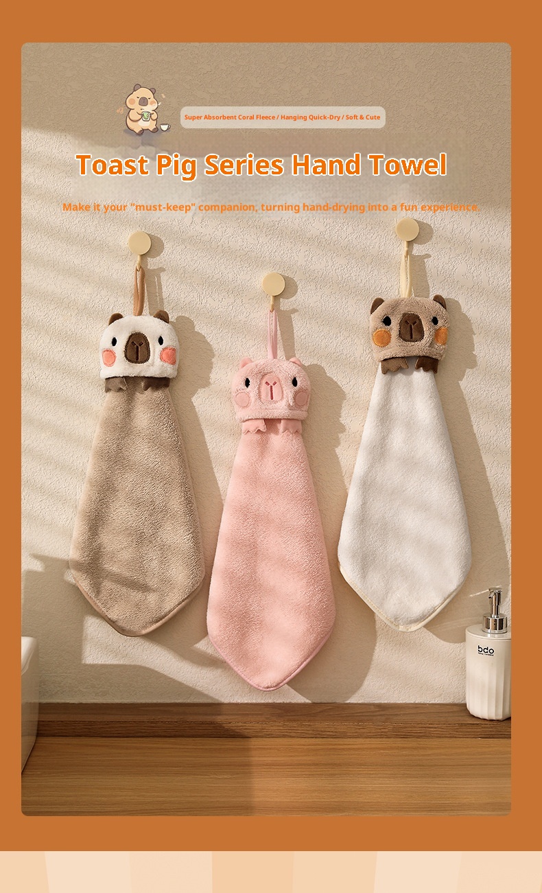 Lillian Capybara Hand Hanging Cartoon Cute Thickened Kitchen Bathroom Household Absorbent Quick-Dry Children's Washcloth Towel_voghion.com