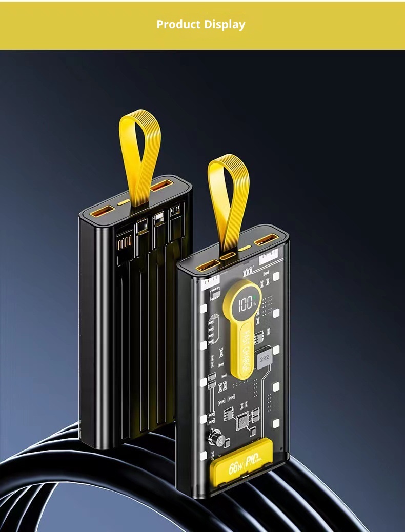 techglobe Cross-border Fast Charging 66W Transparent 20000mAh Bank Punk Style With Built-in Night Light Digital Display Portable_voghion.com