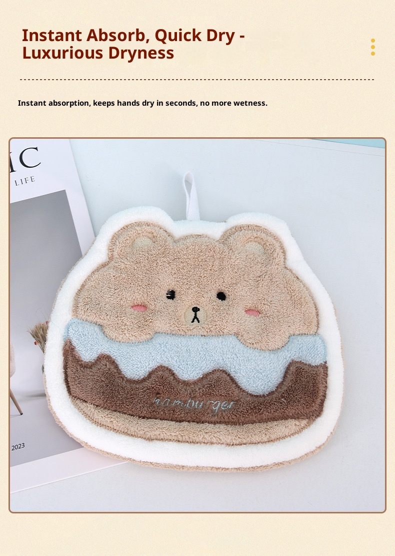 Lillian Cartoon Children's Hanging Coral Fleece Hand Non-Shedding Absorbent Quick-Dry Bathroom Small Gift Towel_voghion.com