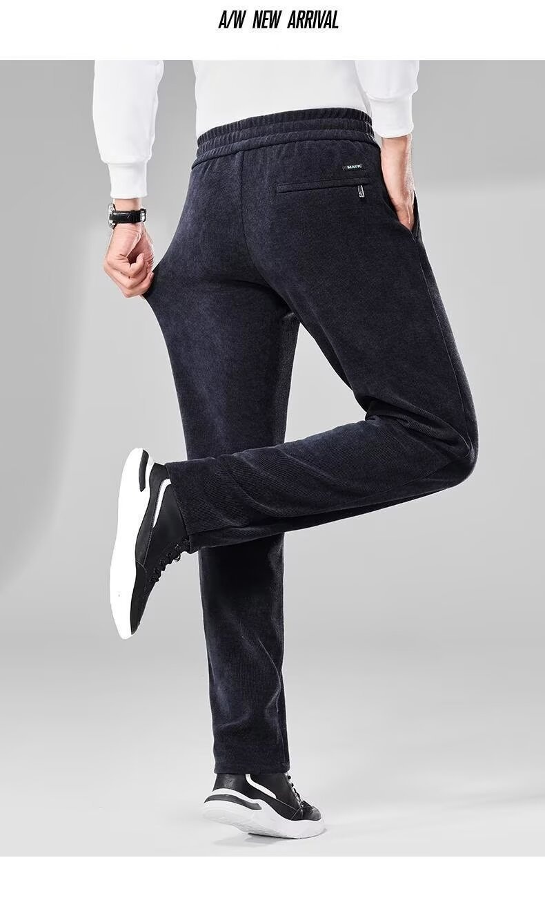 boy Corduroy Casual Autumn Winter New Fleece Lined Thickened Long Pants Straight Trendy Versatile Men's Sweatpants_voghion.com