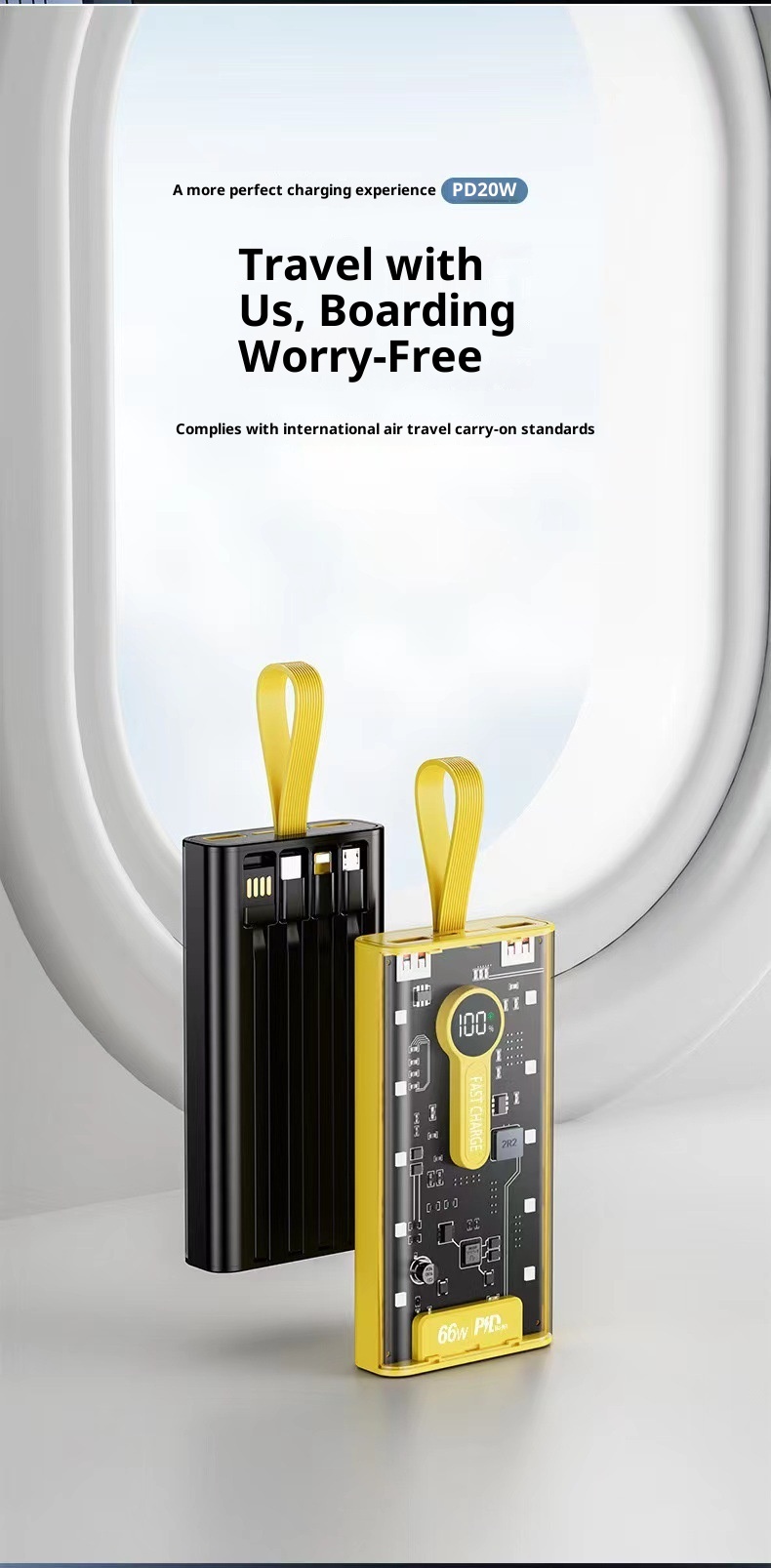 techglobe Cross-border Fast Charging 66W Transparent 20000mAh Bank Punk Style With Built-in Night Light Digital Display Portable_voghion.com