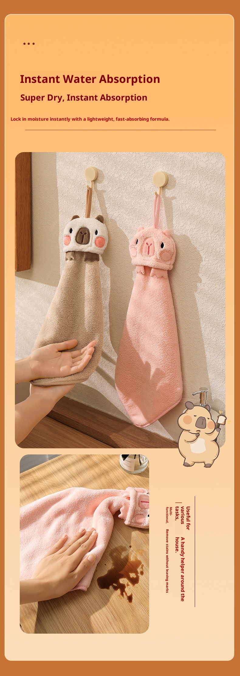 Lillian Capybara Hand Hanging Cartoon Cute Thickened Kitchen Bathroom Household Absorbent Quick-Dry Children's Washcloth Towel_voghion.com