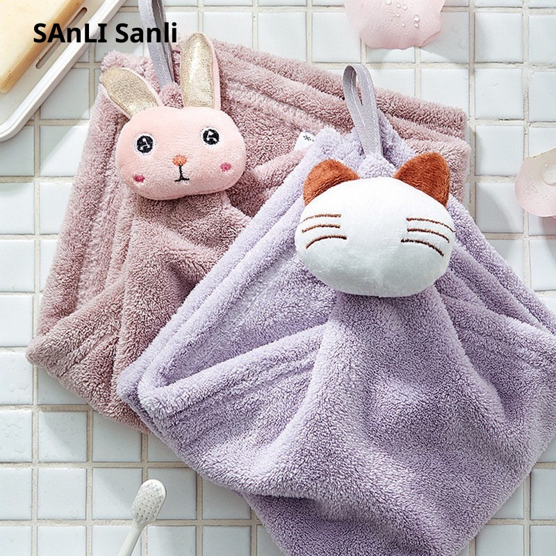 Lillian Sanli Hand Coral Fleece Hanging Kitchen And Bathroom Towel Absorbent Japanese Cartoon Cute Wholesale In Stock_voghion.com