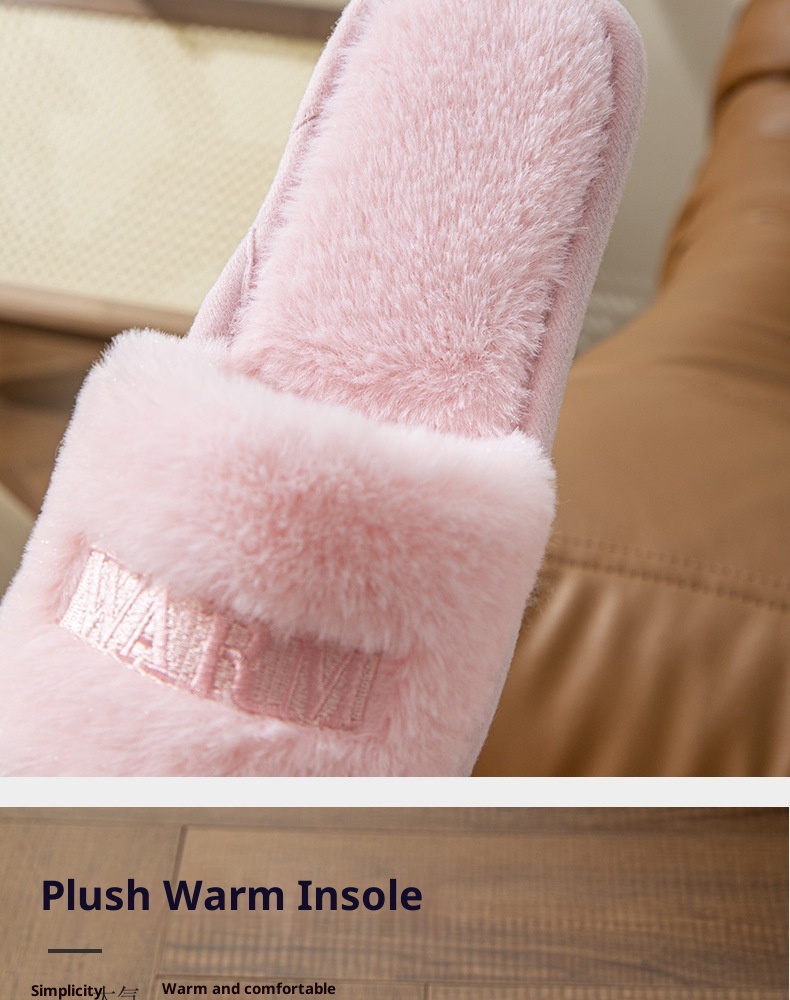 Zees Fairy Peak Creative Embroidery Ins Warm Women's Winter One-Word Furry Cotton Home Indoor Wooden Floor Non-Slip Slippers_voghion.com