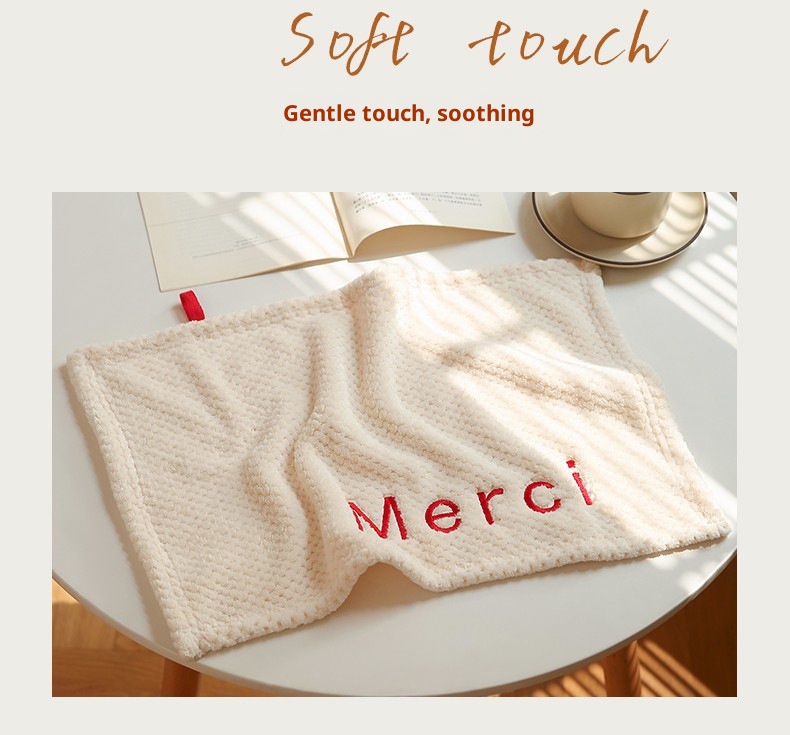 Lillian Nordic Simple Hanging Hand With Letter Embroidery Coral Fleece Absorbent Cloth For Small Children Towel_voghion.com