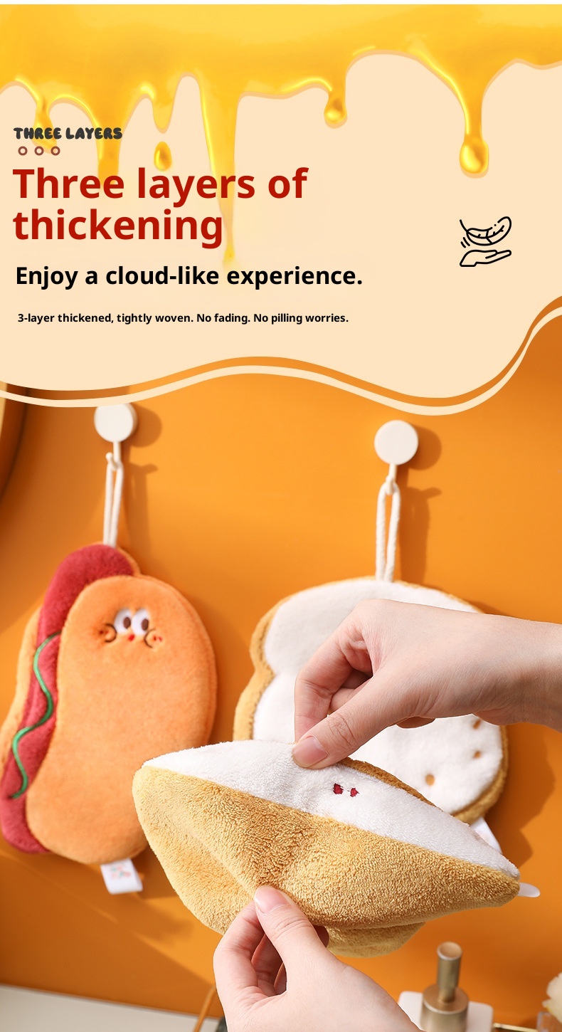 Lillian Nieuwe schattige cartoon hangende keukenhanddoek, snel drogend, drielaags verdikte koraalfleece handdoek_voghion.com