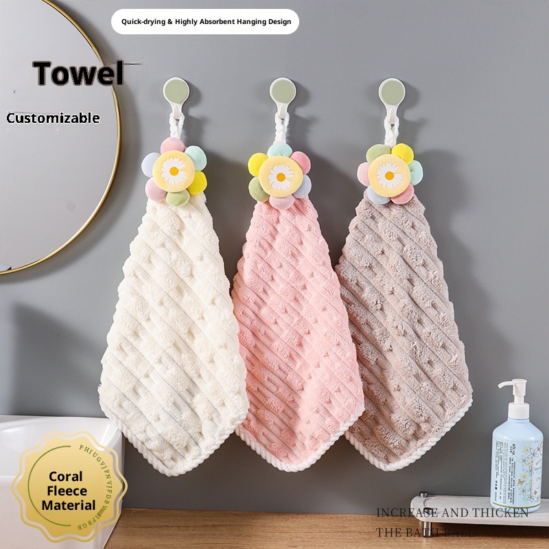 Lillian New Coral Fleece For Home Kitchen Bathroom Hanging Absorbent Hand Square Wash Towel_voghion.com
