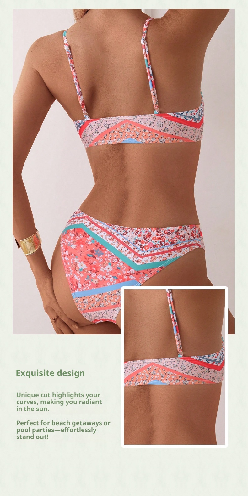 GraceChic GraceChic Commercio Estero Stile Europeo e Americano Costume da Bagno Donna High-End Ins Bikini Piccolo Seno Push-Up Floreale Hot Spring_voghion.com