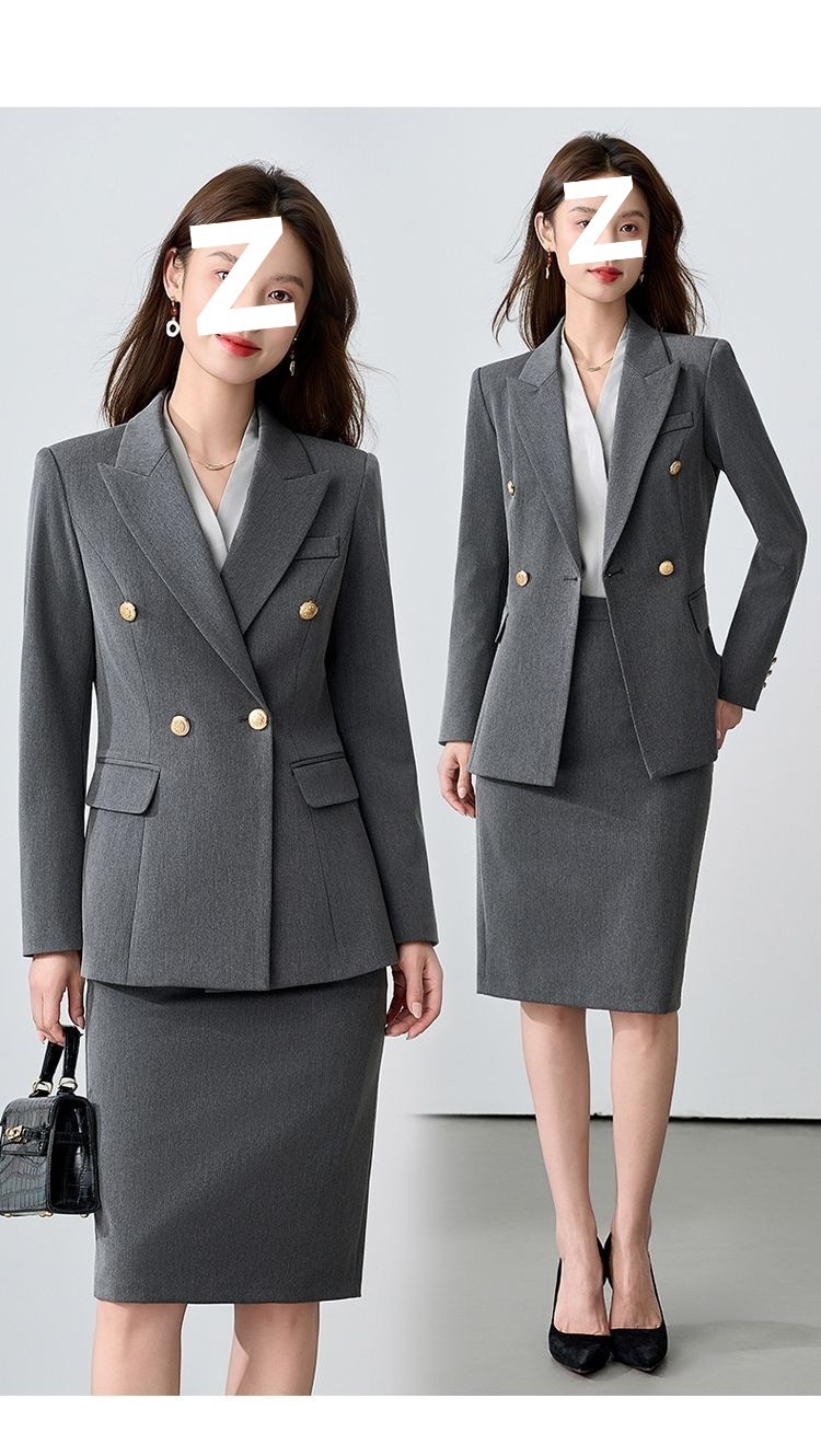 girl Girl Gray Set For Women, Double-Breasted, Petite Formal Wear, College Student Exam Interview Professional Suit_voghion.com
