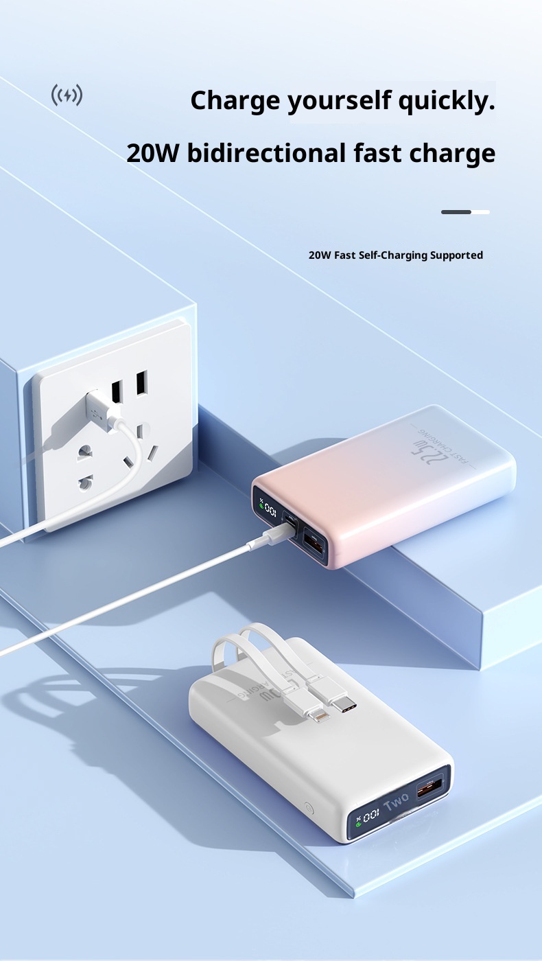techglobe Cross-Border Exclusive 20000mAh Dual-Direction 22.5W Fast Charging Capacity Power Bank Portable With Dual Cables Lithium_voghion.com