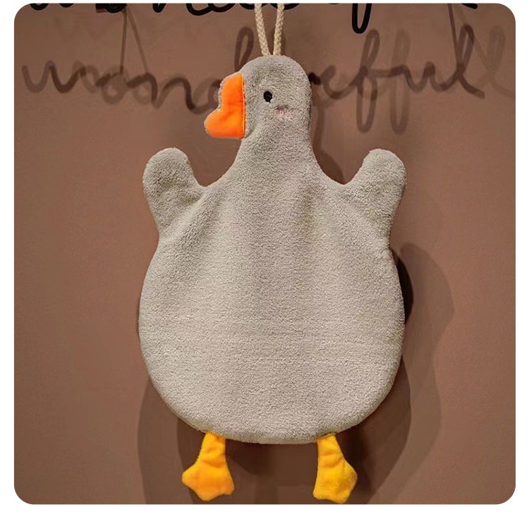 Lillian Big Goose Hanging Coral Fleece Hand Towel Absorbent Non-Shedding Cartoon Hangable Children Thickened Soft_voghion.com