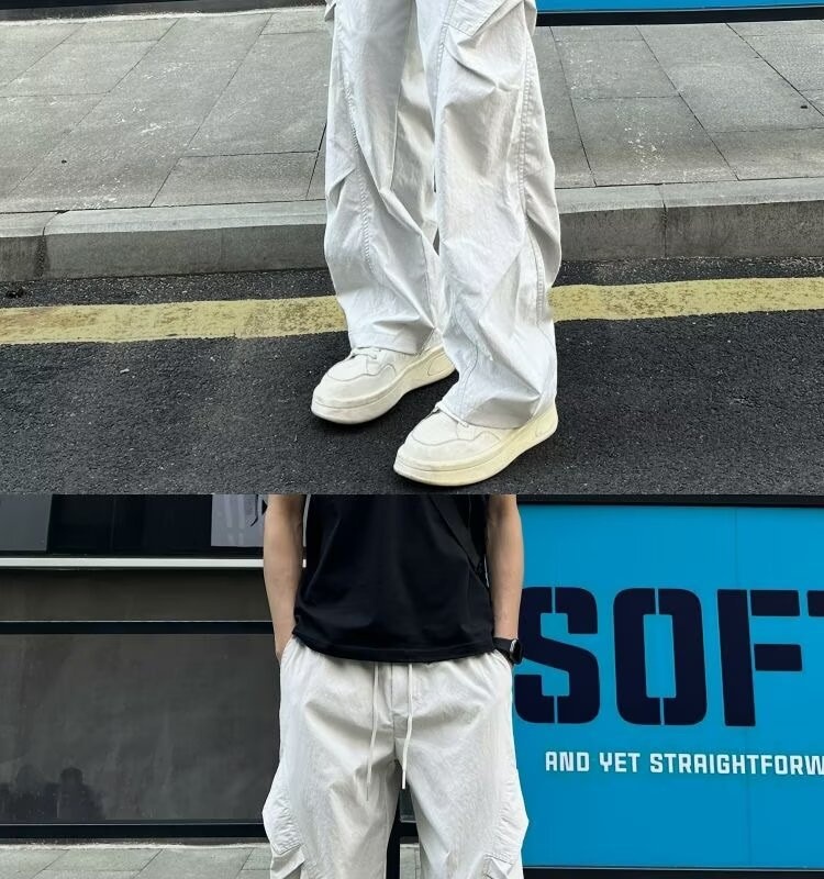 boy Light Gray Wrinkle Quick-Dry Men Summer Thin Paratrooper Cargo Pants American Style Straight-Leg Hiking Trousers_voghion.com