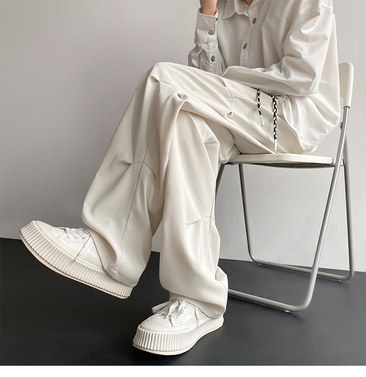 boy Wrinkled Draped Casual Men Summer New Trendy Loose Wide-Leg Ice Silk High-End Paratrooper Cargo Pants_voghion.com