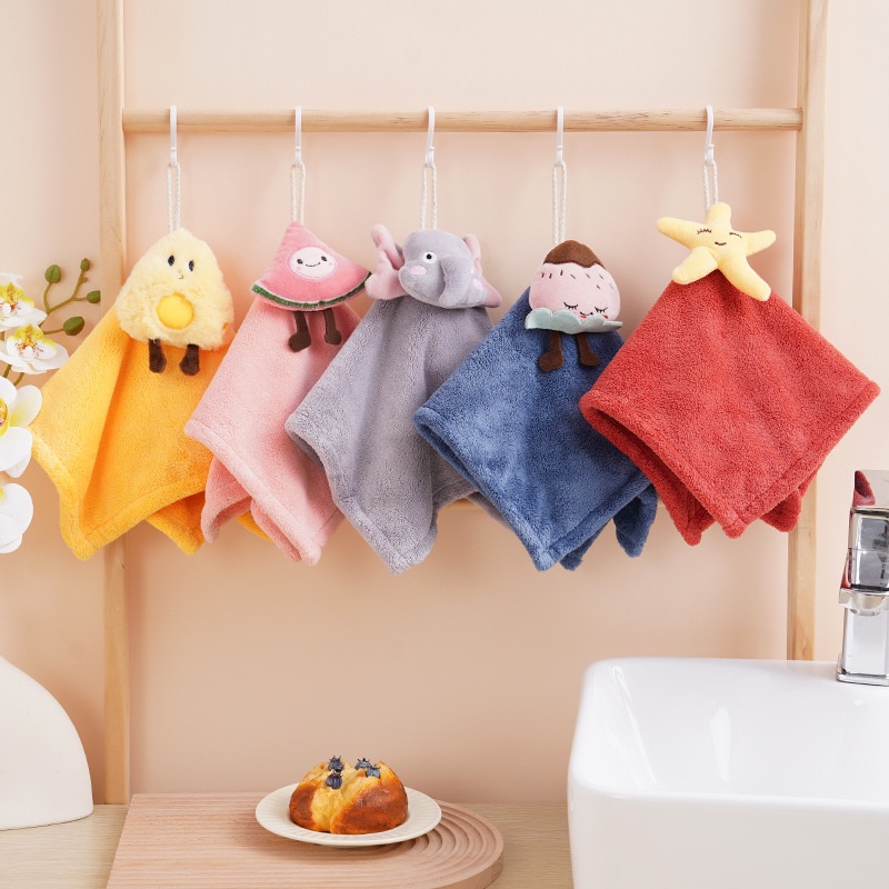 Lillian Cute Hanging Absorbent Thickened Coral Fleece Hand Children's Cartoon Household Kitchen Towel One Piece Dropshipping_voghion.com