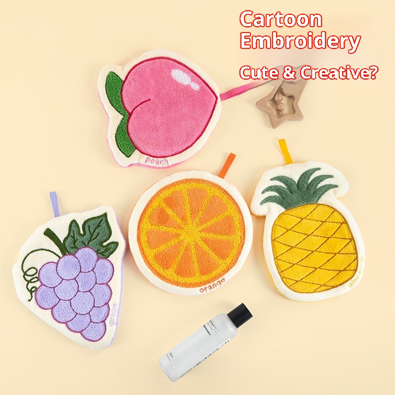 Lillian Cute Fruit Hand Hanging Thickened Absorbent Quick-Dry Bathroom Kitchen Towel Handkerchief Cartoon Children_voghion.com