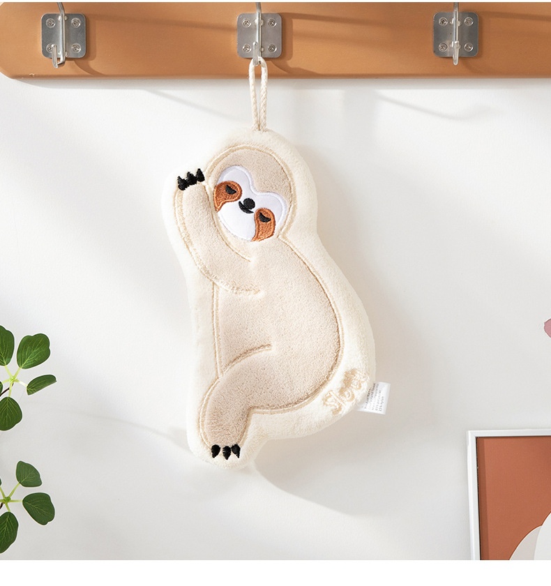 Serviette de cuisine absorbante en polaire corail brodée Lillian Sloth, mouchoir épais avec trou de suspension pour le séchage_voghion.com