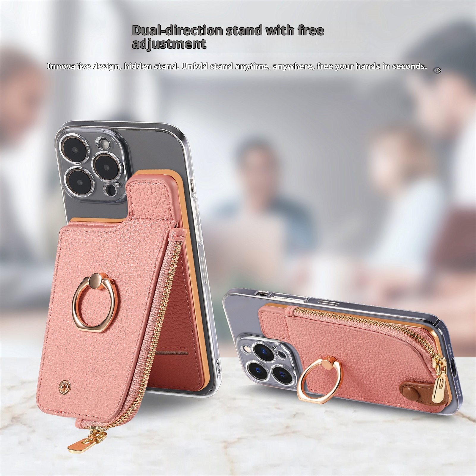 Portafoglio da polso in pelle con clip per monete e adesivo posteriore TechGlobe, porta carte d'identità antifurto RFID_voghion.com