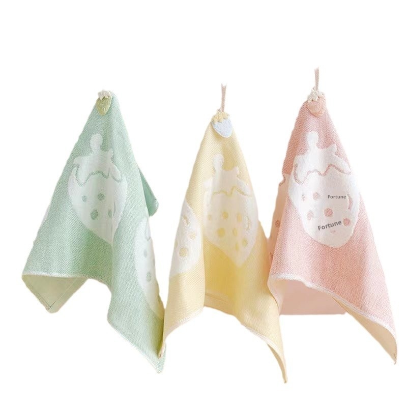 Lillian Strawberry Cotton Children's For Kids Face Washing Hand Wiping Cartoon Baby Household Hanging Kindergarten Small Towel_voghion.com