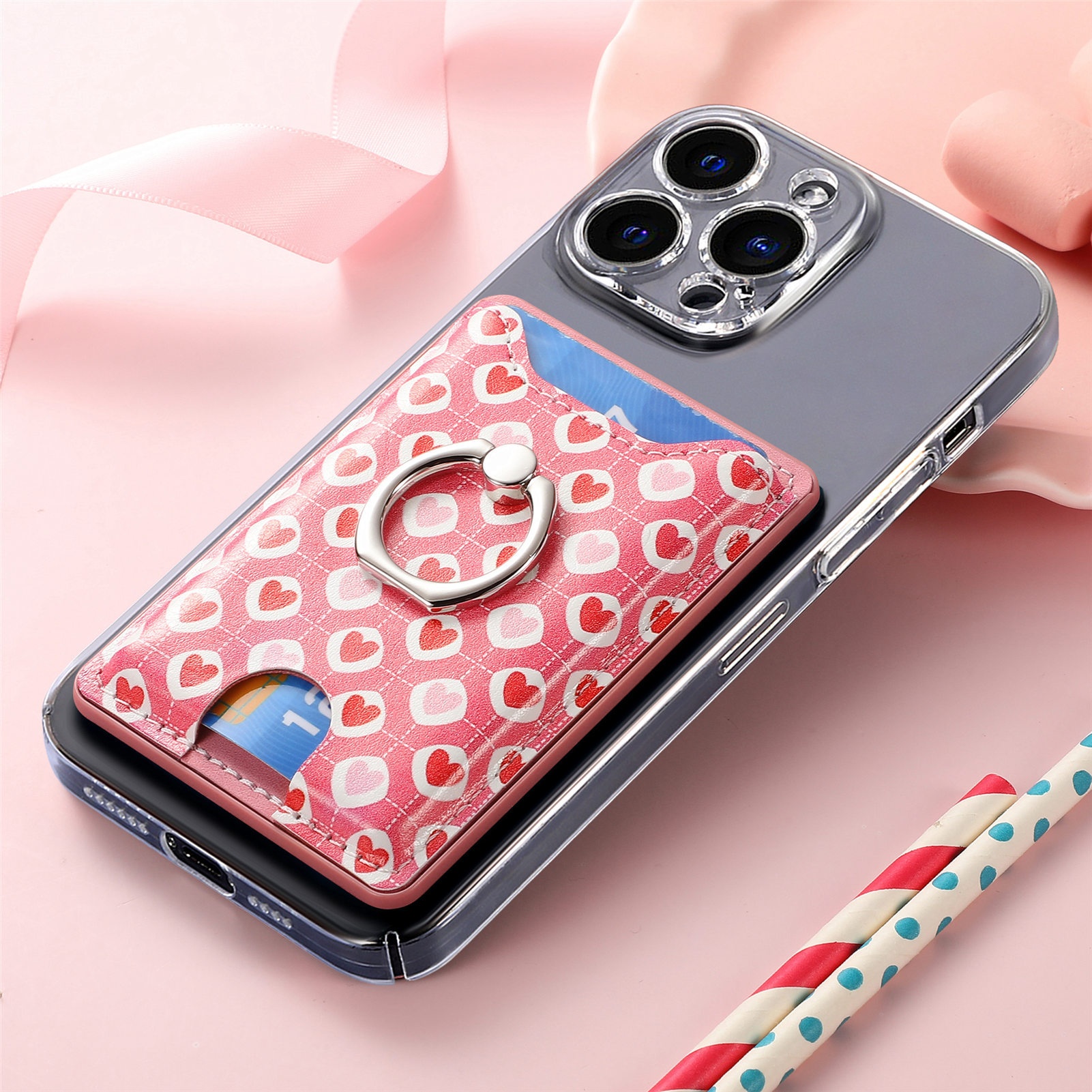 TechGlobe Heart-shaped Phone Back Multi-functional Slot Stand Ring Holder Wallet Coin Clip Bank Card Sticker_voghion.com