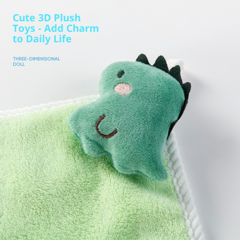 Lillian Jieyu Handhängendes, dickes Plüsch-Handtuch, saugfähig, schnelltrocknend, fusselfrei, kleines quadratisches Kinderhandtuch mit niedlichem Cartoon-Motiv_voghion.com