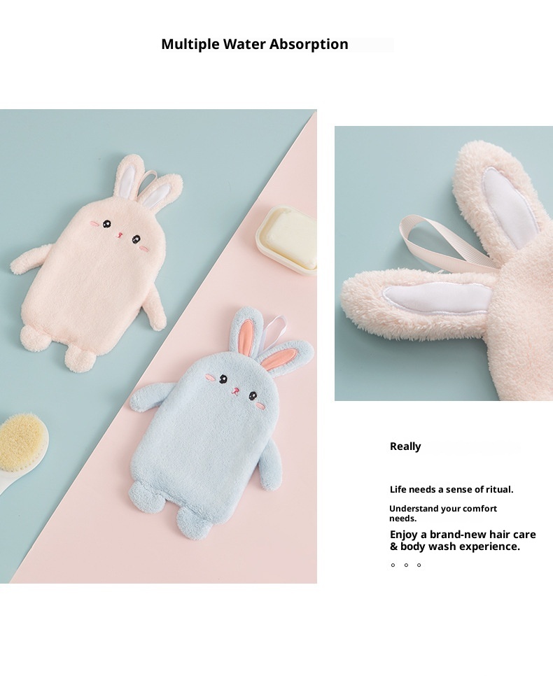 Lillian Cute Rabbit Coral Fleece Cartoon Hanging Household Kitchen Thickened Absorbent Hand Wiping Towel Manufacturer Direct_voghion.com