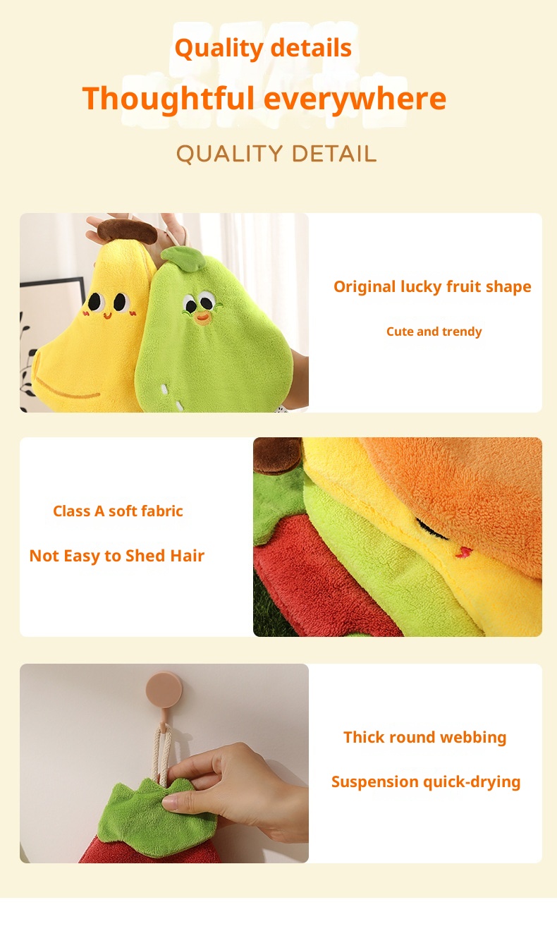 Lillian Xiguo Series Cute Hanging Hand Children's Coral Fleece Absorbent Towel Kitchen Bathroom Dual-use Handkerchief_voghion.com