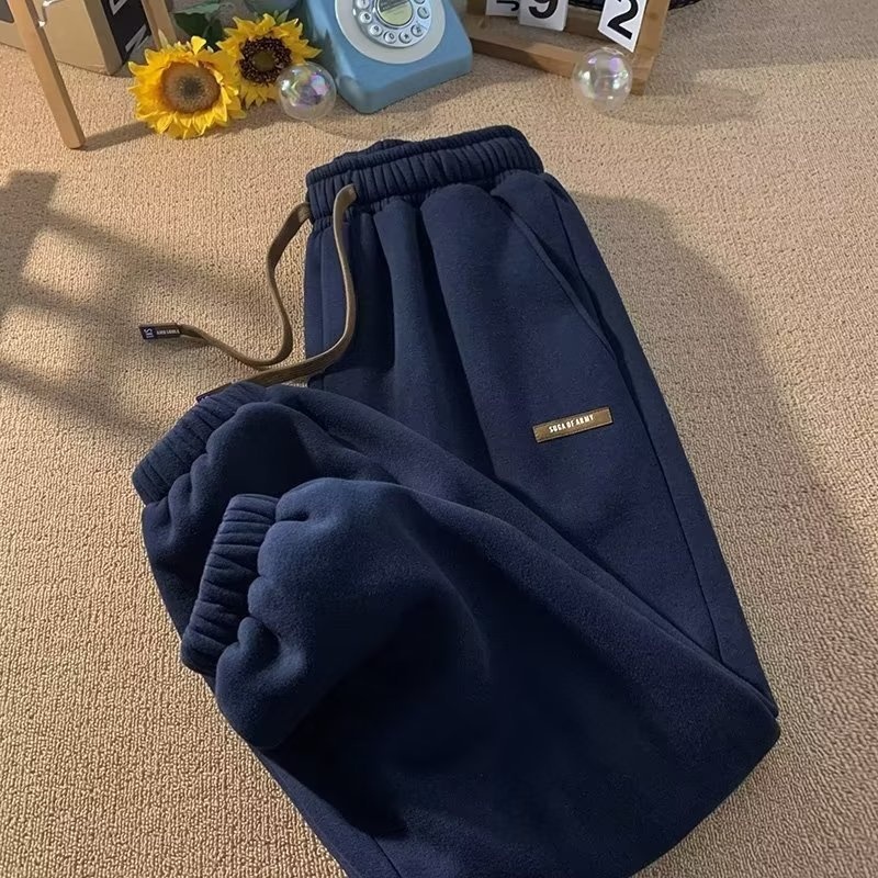 Pantaloni invernali in pile da uomo, pantaloni della tuta spessi e caldi, marchio di alta moda, vestibilità ampia, stile jogger, casual_voghion.com