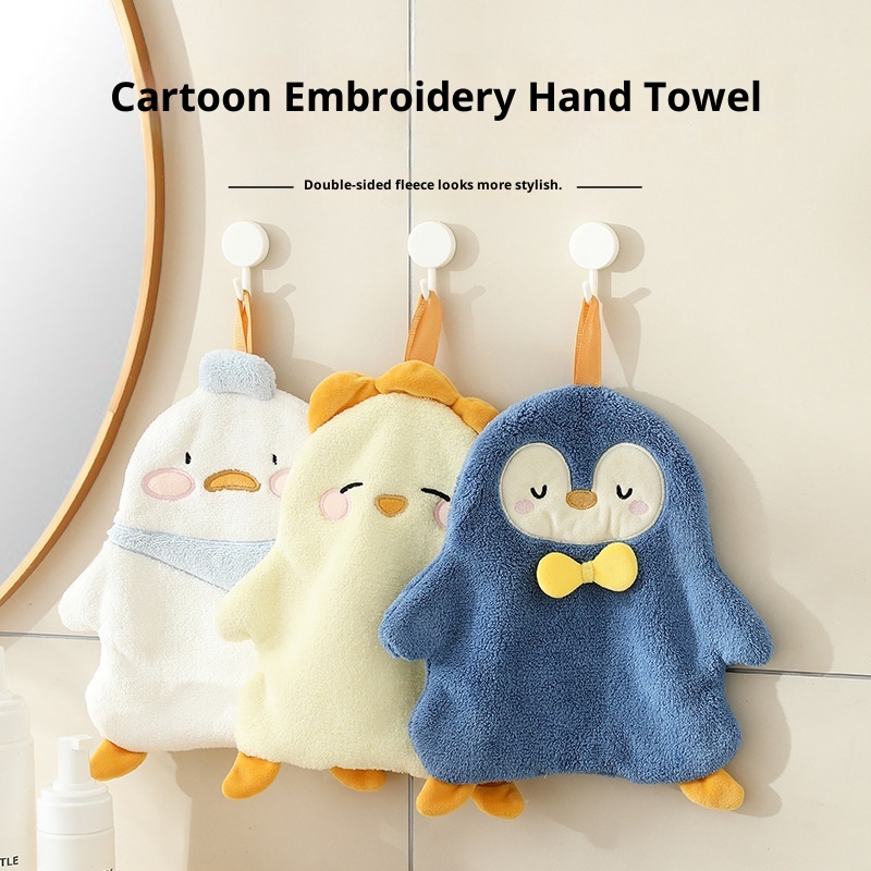 Lillian Cute Penguin Absorbent Children's Household Kitchen Wipe Duck Hanging Cartoon Hand Towel_voghion.com