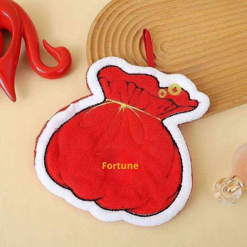 Lillian Spring Festival Drum Lantern Hand Cute Absorbent Coral Fleece Bathroom Kitchen Handkerchief Hanging Towel_voghion.com
