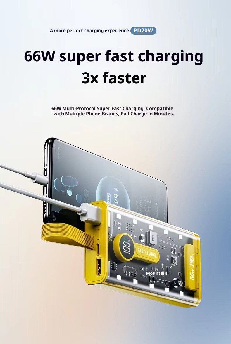 techglobe Cross-border Fast Charging 66W Transparent 20000mAh Bank Punk Style With Built-in Night Light Digital Display Portable_voghion.com