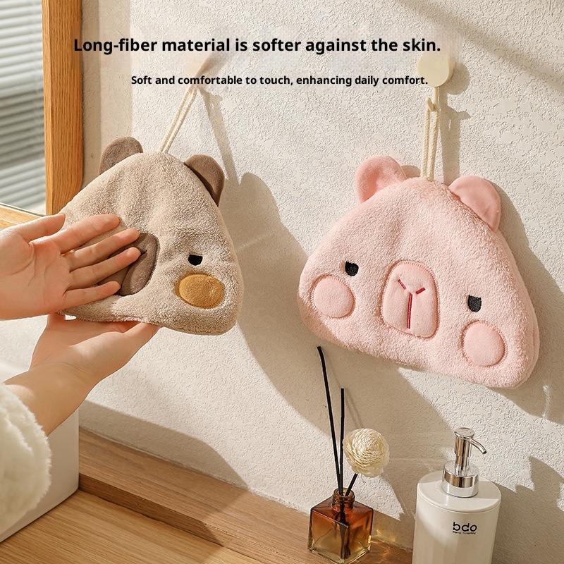 Lillian Capybara Coral Fleece Absorbent Quick-Dry Cartoon Children's Hanging Bathroom Hand Cloth Handkerchief Towel Cute_voghion.com