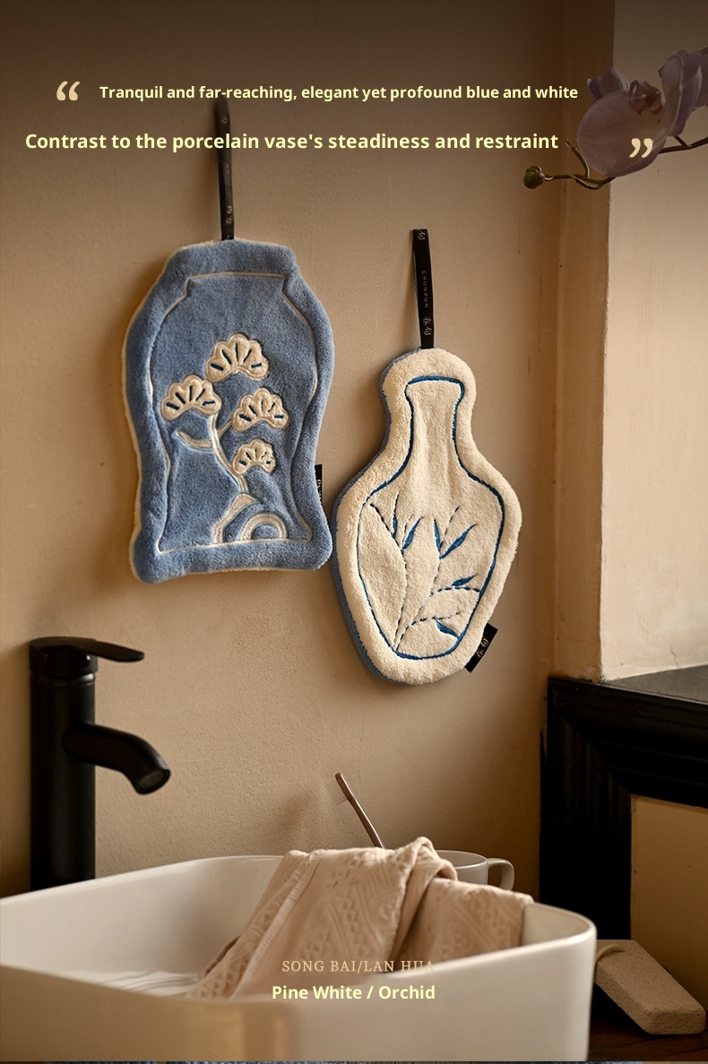 Lillian New Chinese Style Bathroom Towel Hanging Kitchen Absorbent Thickened Quick-Dry Odorless Hand Cloth Coral Fleece_voghion.com