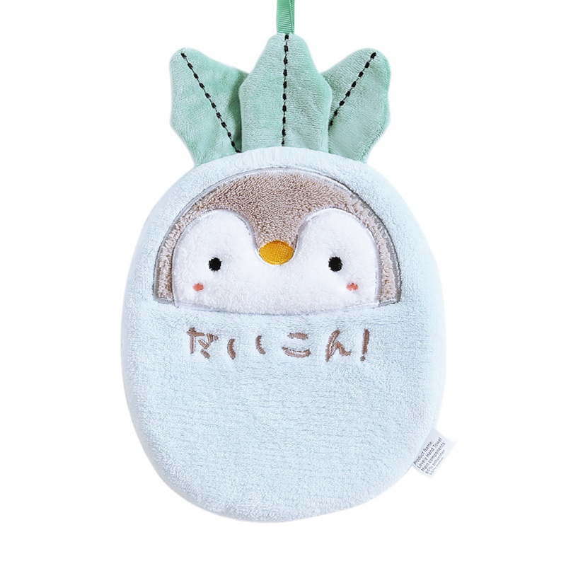 Lillian Japanese Style Cartoon Penguin Towel Hanging Cute Double Layer Thickened Absorbent Hand Bathroom Kitchen Wiping Cloth_voghion.com