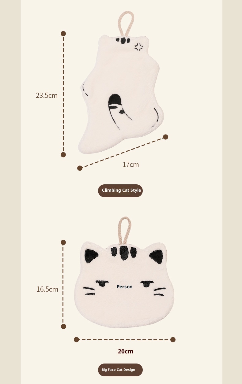 Lillian Absorbent Cute Cat Bathroom Kitchen Hanging Non-Shedding Coral Fleece Small Hand Towel_voghion.com