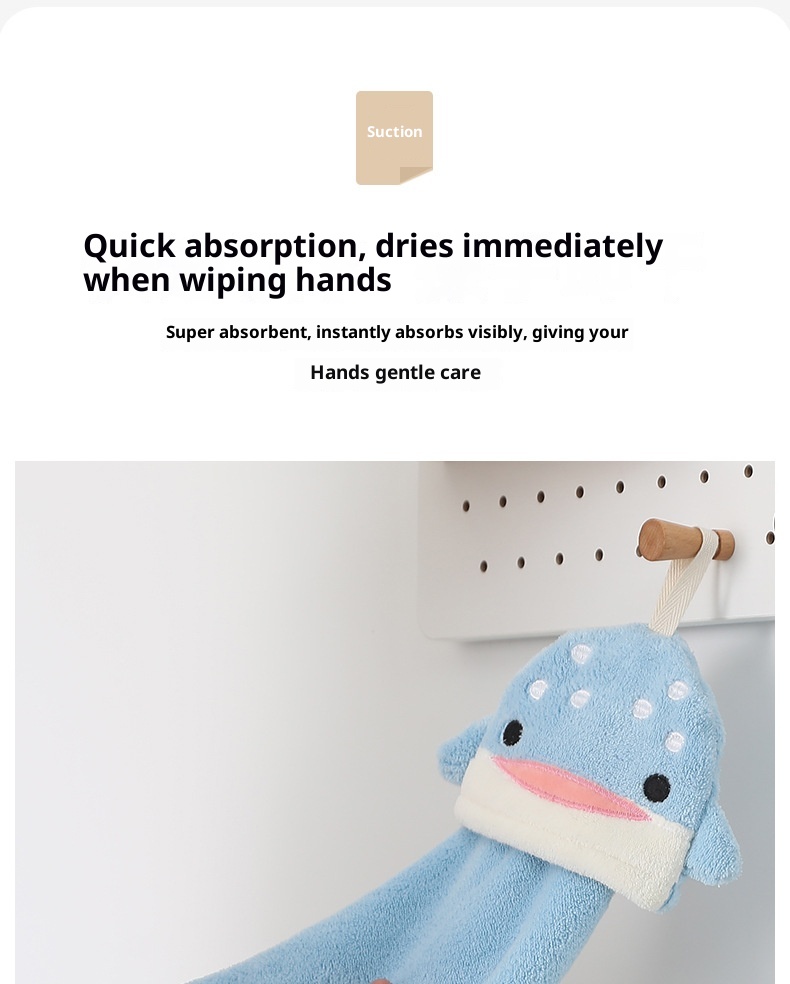 Lillian Wholesale Cartoon Cute Children's Kitchen Bathroom Washing Absorbent Coral Fleece Hanging Hand Towel_voghion.com