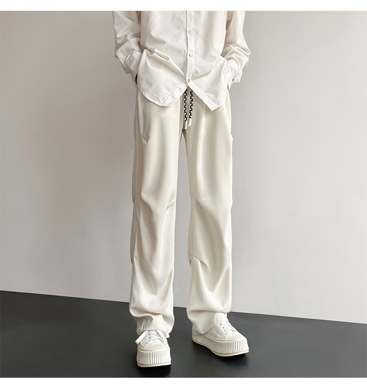 boy Wrinkled Draped Casual Men Summer New Trendy Loose Wide-Leg Ice Silk High-End Paratrooper Cargo Pants_voghion.com