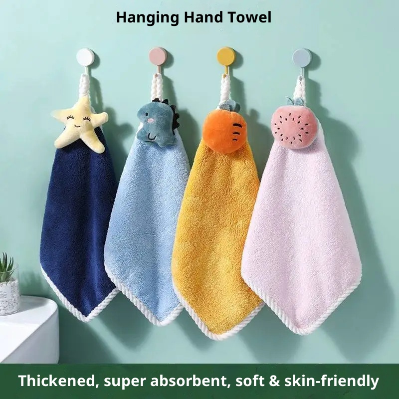 Lillian Cute Hanging Super Absorbent Thick Coral Fleece Small Towel For Children Home Kitchen Quick-Dry Hand Cloth_voghion.com