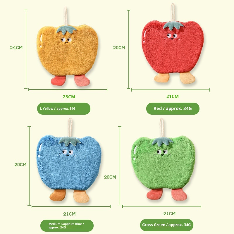 Lillian Cute Cartoon Vegetable Hanging Thickened Coral Fleece Kitchen Bathroom Quick-Dry Hand Towel Handkerchief_voghion.com