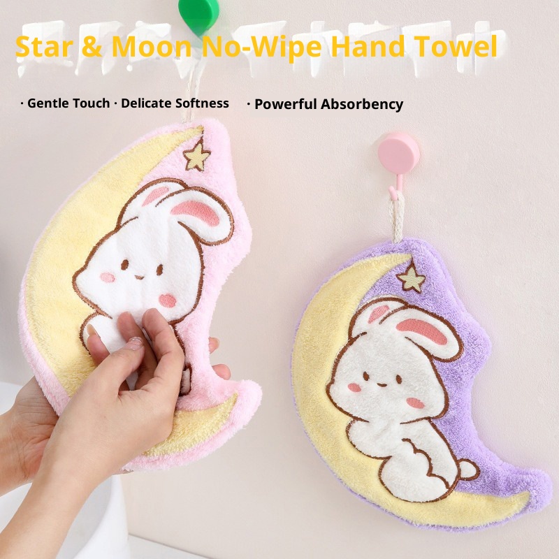 Lillian Star Moon Bunny Hanging Small Absorbent Rabbit Children's Cartoon Hand Towel_voghion.com