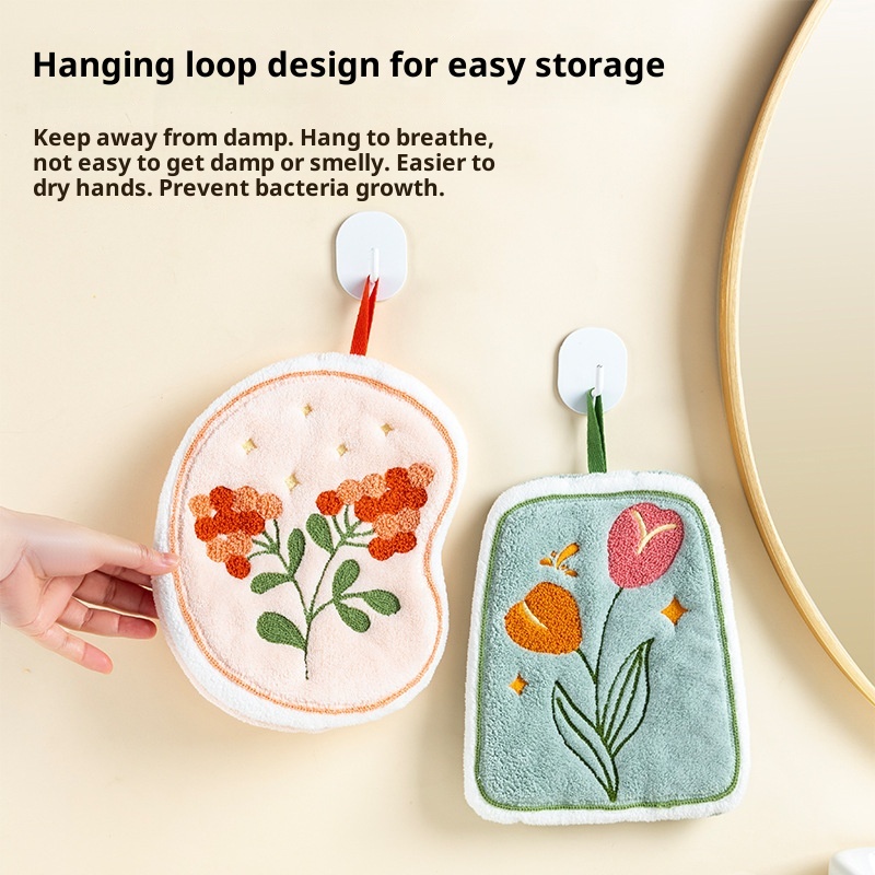 Lillian Cross-Border Flower Super Large Cute Hand Hanging Water-Saugen Thickened Coral Fleece Small Square Towel Manufacturer_voghion.com