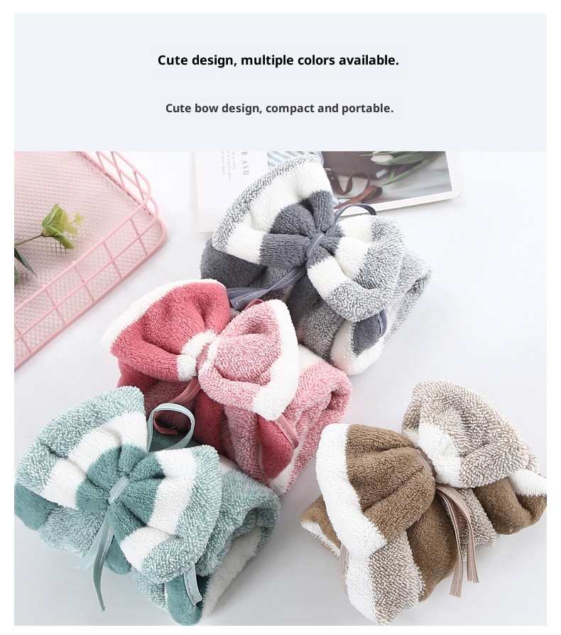 Lillian Coral Fleece Wide Ribbon Bow Kitchen Bathroom Hand Soft Absorbent Hanging Towel Cloth_voghion.com