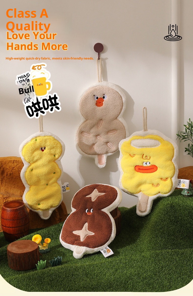 Lillian Creative Cute Cartoon Household Hanging Kitchen Hand Wiping Quick-Dry Thick Coral Fleece Towel Handkerchief_voghion.com