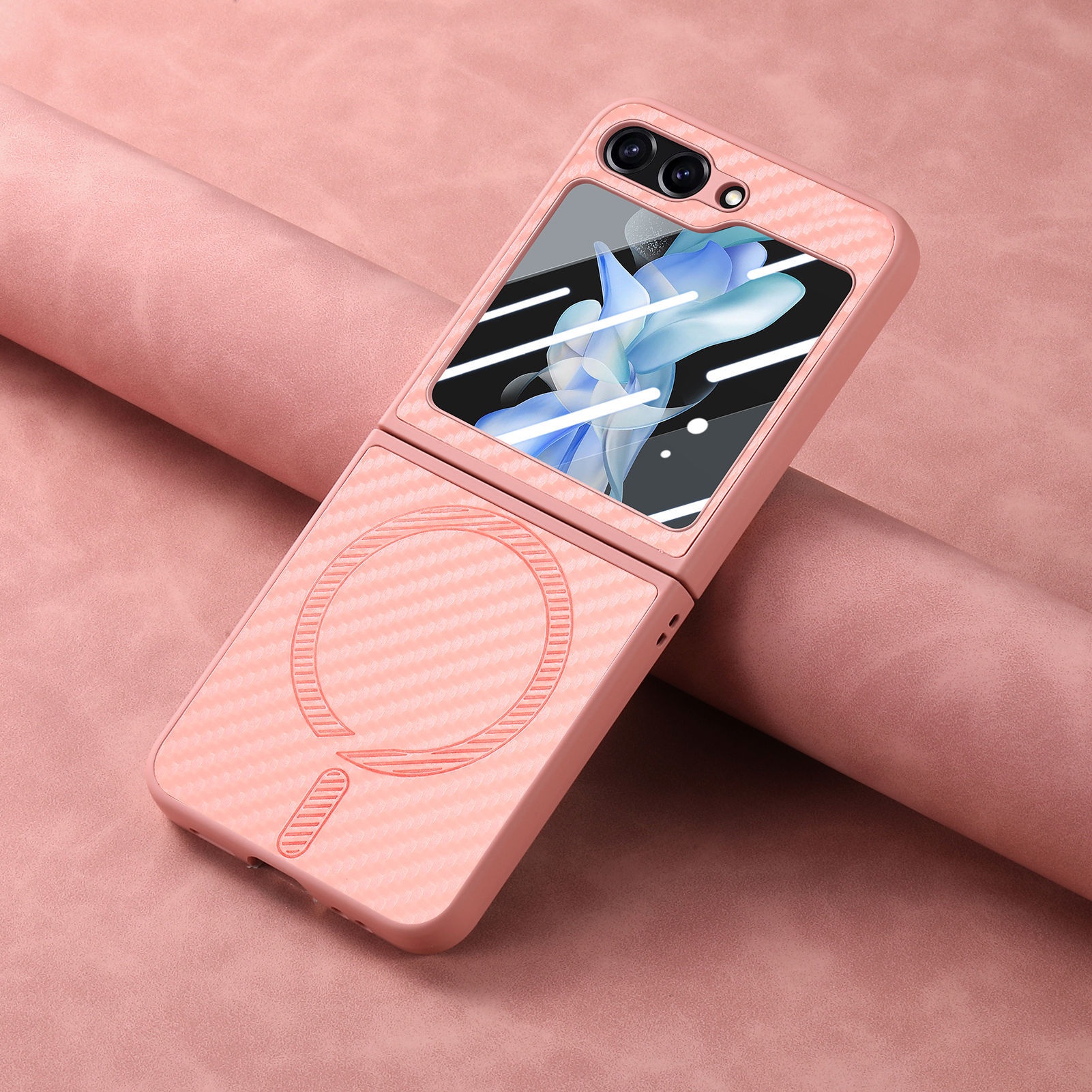 TechGlobe compatibile con Samsung ZFlip6 con motivo in fibra di carbonio, pellicola di ricarica wireless magnetica per telefono integrata, custodia ZFlip5 in scatola_voghion.com