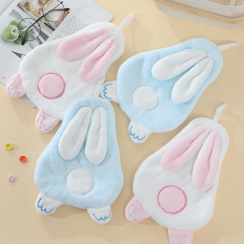 Lillian In Stock Dropshipping Cute Rabbit Soft Absorbent Back Shadow Bunny Baby Hand Children Cartoon Hanging Towel_voghion.com